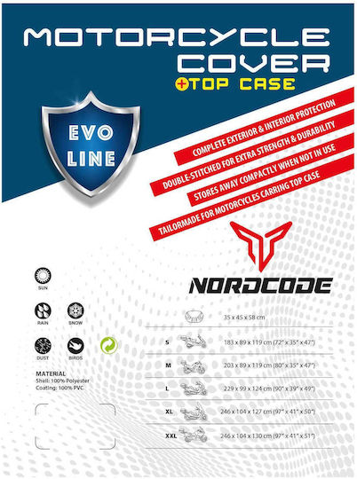 Nordcode Waterproof Motorcycle Cover Evo Line Topcase Extra Large L246xW104xH127cm