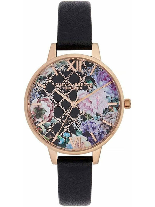 Olivia Burton Ceas de Damă cu Negru Curea din Piele