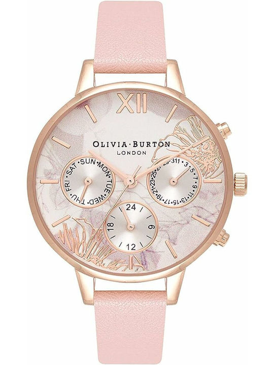 Olivia Burton Γυναικείο Ρολόι 34mm Μπαταρίας με Ροζ Δερμάτινο Λουράκι