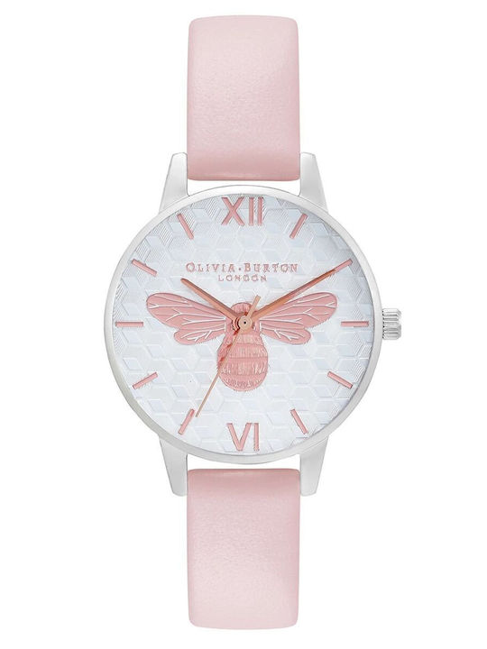 Olivia Burton Γυναικείο Ρολόι 30mm Μπαταρίας με Ροζ Δερμάτινο Λουράκι