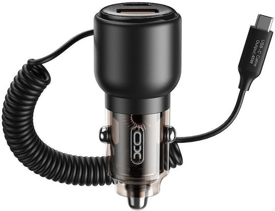 XO Φορτιστής Αυτοκινήτου 110W 5A με Θύρες: 1xUSB 1xType-C μαζί με Καλώδιο Type-C Μαύρος