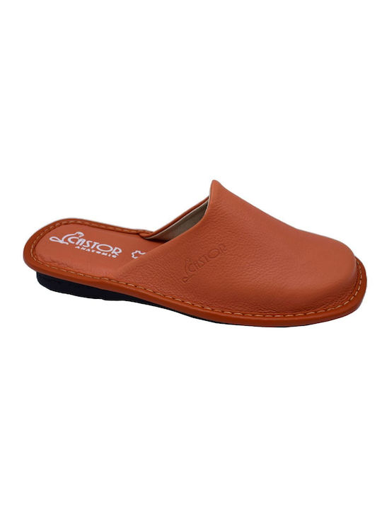 Castor Anatomic Anatomical Leather Women's Slippers in Orange color