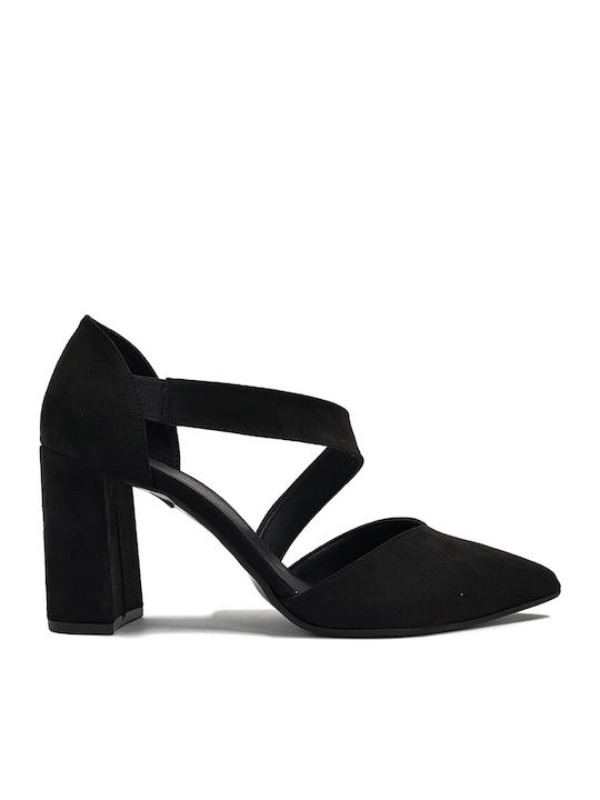Suede Black Heels with Strap
