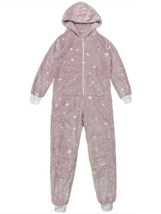 Ustyle Kids Onesie Pajamas Winter Fleece Pink