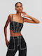 Karl Lagerfeld Women's Corset Blouse with Straps Washed Black.