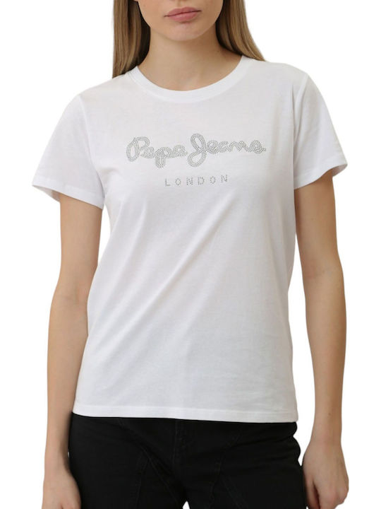Pepe Jeans Женска блуза памучна Къс ръкав Бяла