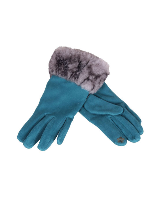 Achilleas Accessories Women's Leather Touch Gloves with Fur Green