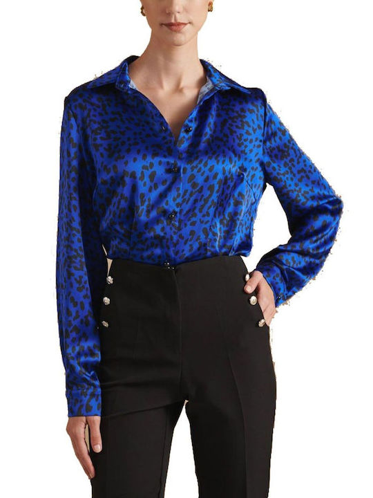 Women's Satin Long Sleeve Shirt Blue