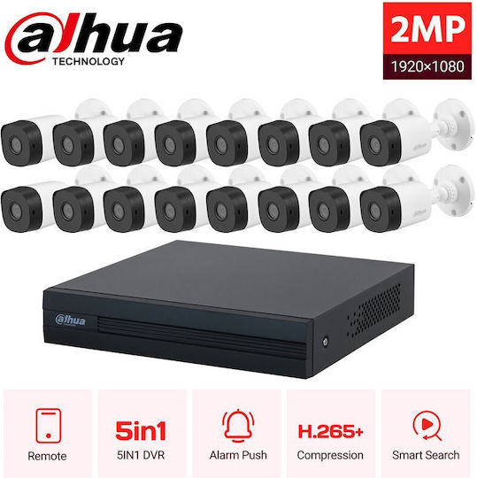 Dahua Überwachungssystem 16 Kameras Kameras Überwachungskamera 1080p mit Rekorder XVR & Monitor
