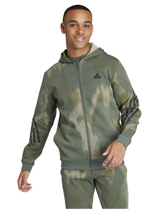 Adidas Future Icons 3-Stripes Jachetă cu fermoar pentru bărbați cu glugă Verde