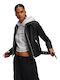Karl Lagerfeld Women's Short Biker Artificial Leather Jacket for Winter Black