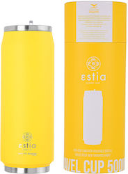 Estia Travel Cup Save the Aegean Ποτήρι Θερμός Ανοξείδωτο BPA Free Κίτρινο 500ml με Καλαμάκι
