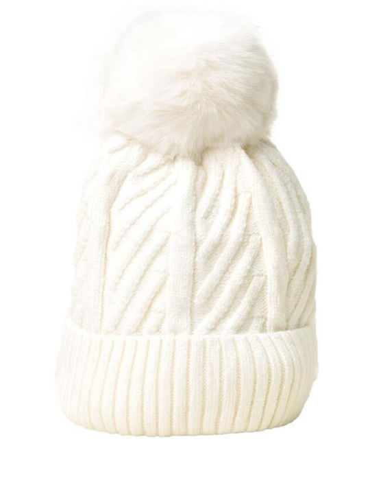 Potre Pom Pom Beanie Beanie Knitted in White color