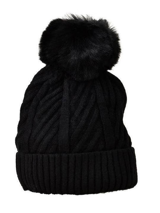 Potre Pom Pom Beanie Γυναικείος Σκούφος Πλεκτός σε Μαύρο χρώμα