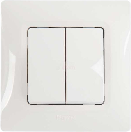 Legrand Salbei Χωνευτός Διακόπτης Τοίχου Διπλός με Πλαίσιο Λευκός