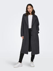 Only Women's Midi Coat with Buttons ΑΝΘΡΑΚΙ