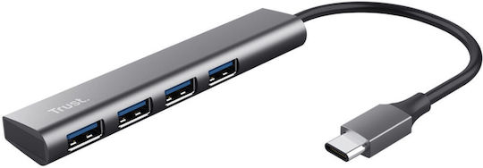 Trust Halyx USB-Hub mit 4 Anschlüssen USB 2.0 mit Anschluss an einen Computer USB-A Grau