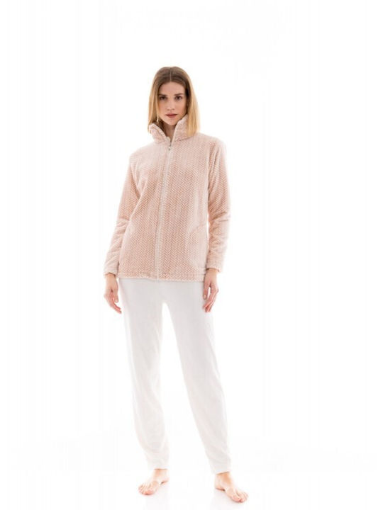 Pink Label Winter Damen Vlies Pyjama-Jacke Ecru (Ecru)