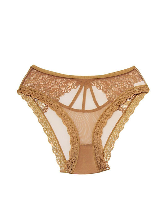 Damen Slip mit Spitze Beige