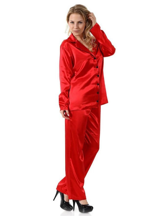 Miorre Winter Damen Pyjama-Set Satin Red