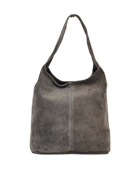 Playbags Δερμάτινη Γυναικεία Τσάντα Ώμου Γκρι