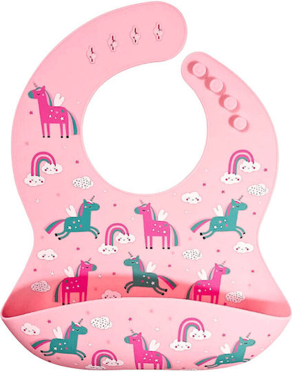 Baby Cloud Unicorn Waterproof Bib Silicone with Button & Pocket Pink for 5 m+
