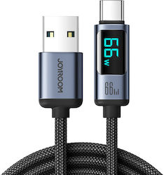 Joyroom S-AC066A16 Braided / LED USB 2.0 Cable USB-C male - USB-A 66W Μαύρο 1.2m