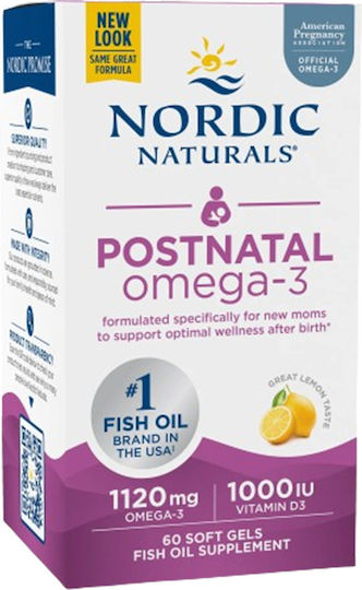 Nordic Naturals Postnatal Omega 3 Fish Oil 1120mg 60 Softgels with Lemon Flavour