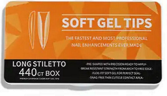 Long Stiletto Soft Gel Nagelspitzen Transparent 440Stück COSMO-12062