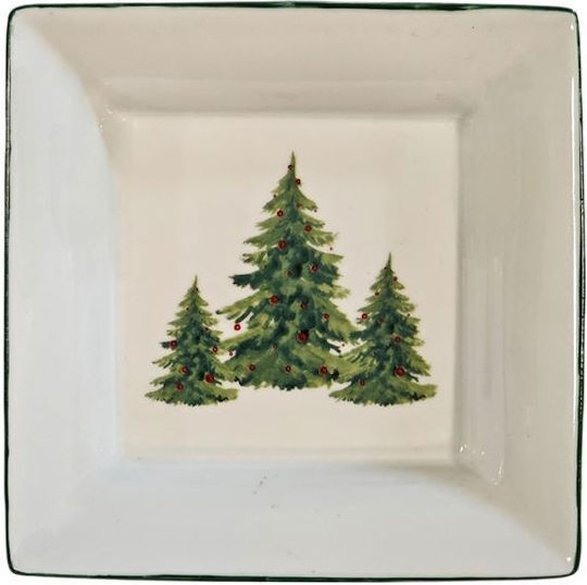 Terra Antica Weihnachtliches Porzellan-Tablett mit Bäumchen 14x14 cm