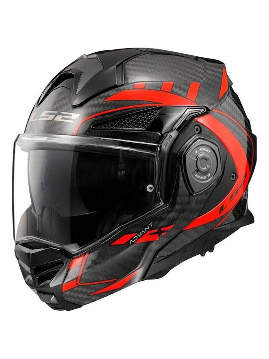 LS2 Flip-Up Helmet with Sun Visor ECE 22.06 1550gr Carbon Future Red