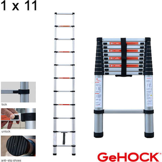 GeHock Scara telescopică Aluminiu 11 Scări cu înălțime maximă de 3.2m