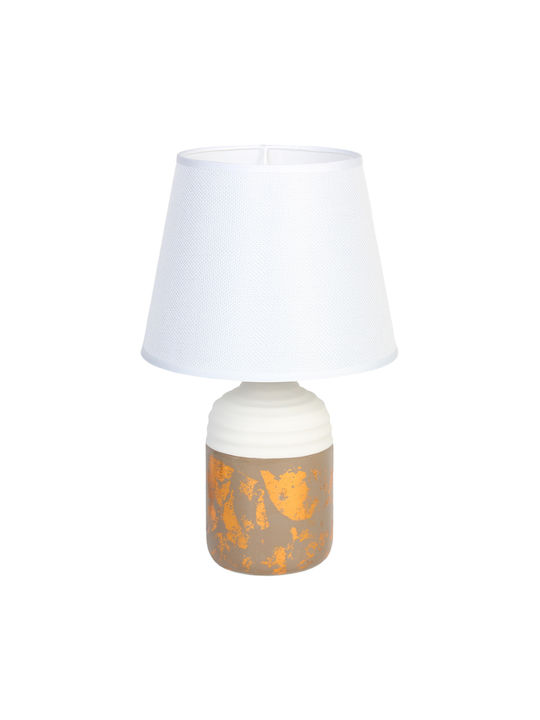 Keskor Ceramic Table Lamp E14 with White Shade and Brown Base