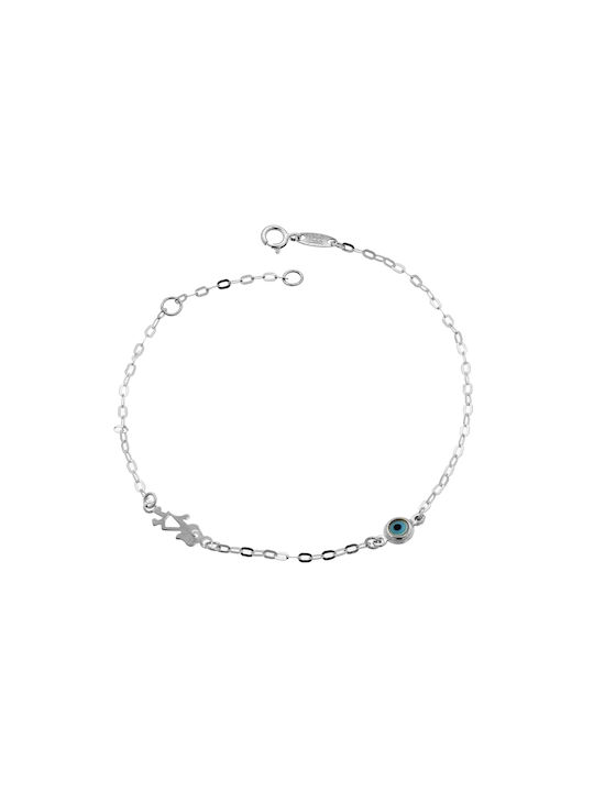 Kids Bracelet from White Gold 9K with Evil Eye