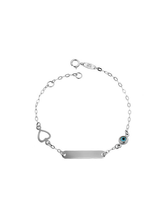 Kids White Gold ID Bracelet 9K with Heart for Girl