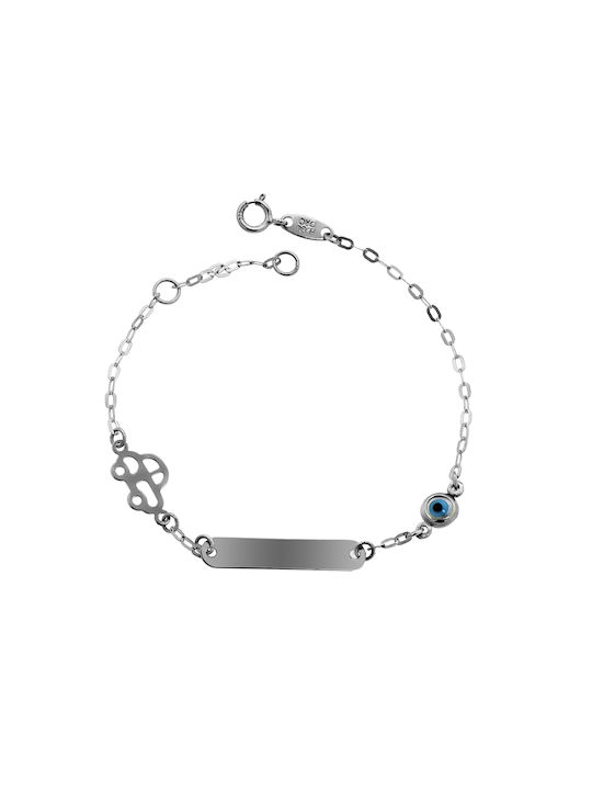 Kids White Gold ID Bracelet 9K with Evil Eye for Girl