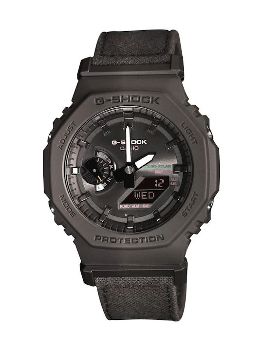 Casio G-shock Аналогов/Дигитален Мъжки Часовник Хронограф На Батерия С Черна Текстилна Каишка