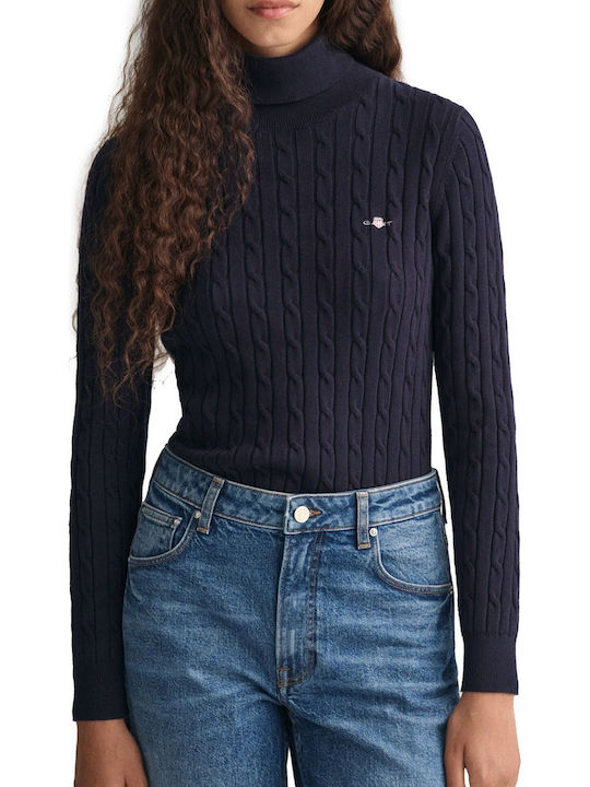 Damen Langarm Pullover Baumwolle Rollkragen Dark Blue