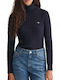 Damen Langarm Pullover Baumwolle Rollkragen Dark Blue