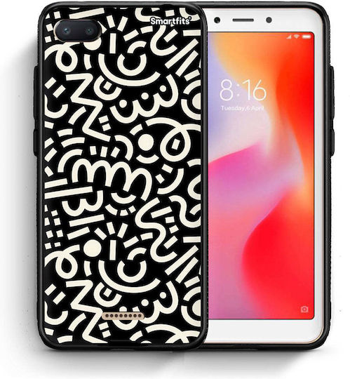 Smartfits Doodle Art Umschlag Rückseite Schwarz (Redmi 6a)