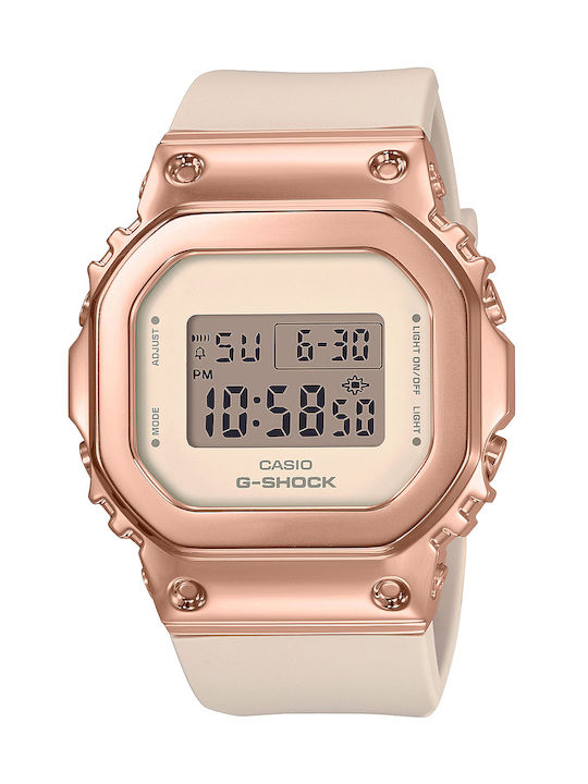 Casio Watch with Beige Rubber Strap