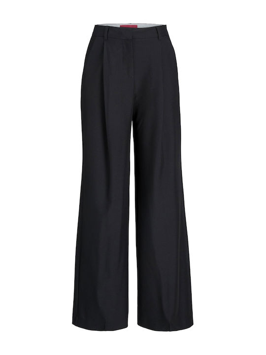 Jack & Jones Γυναικείο Ψηλόμεσο Υφασμάτινο Παντελόνι σε Wide Γραμμή Μαύρο