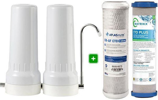 Atlas Filtri Plus Sistem de Filtrare a Apei Dublu Deasupra blatului cu Robinet și Filtru de Schimb Atlas Filtri CB-AF CTO 10 SX 5μm, Matricea CTO PLUS 1μm 802164712117209
