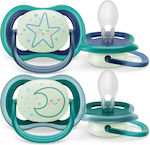 Philips Orthodontic Pacifiers Silicone Ultra Air Star/Moon Blue/Green Night for 6-18 months 2pcs