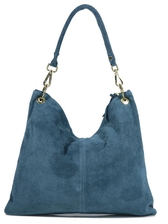 Leder Damentasche Schultertasche Petrol Blau
