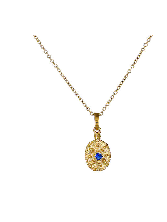 Kremling Charm Talisman Byzantinisch mit Steinen aus Gold 14K mit Zirkon Blau