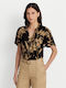 Ralph Lauren Women's Summer Blouse Linen Short Sleeve Black