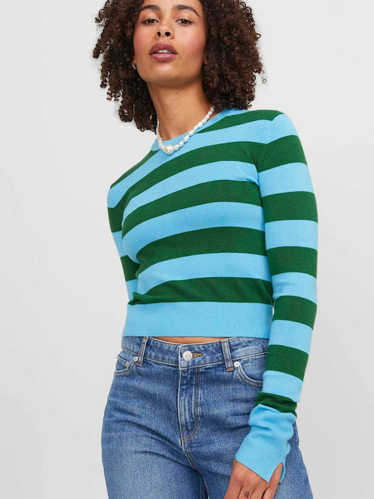 Jack & Jones Women's Long Sleeve Crop Sweater Striped Light Blue