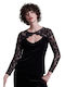 Matis Fashion Γυναικείο Crop Top Βελούδινο Μακρυμάνικο Μαύρο