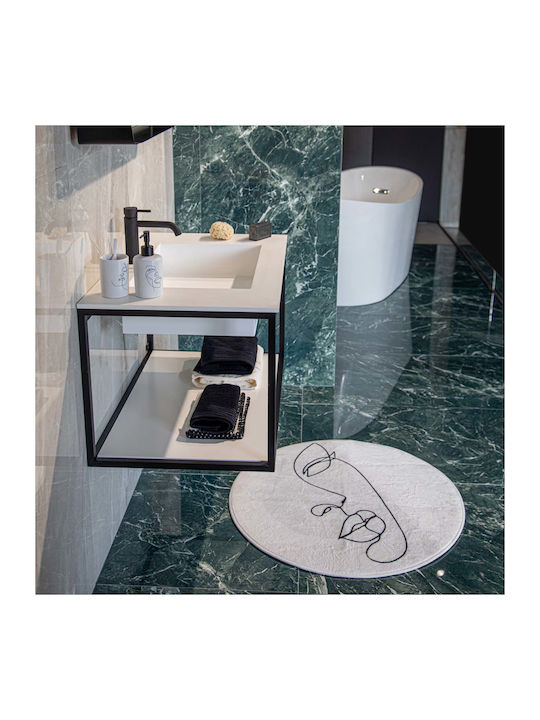 Estia Non-Slip Bath Mat Cotton Line Art 02-18092 White 80x80cm